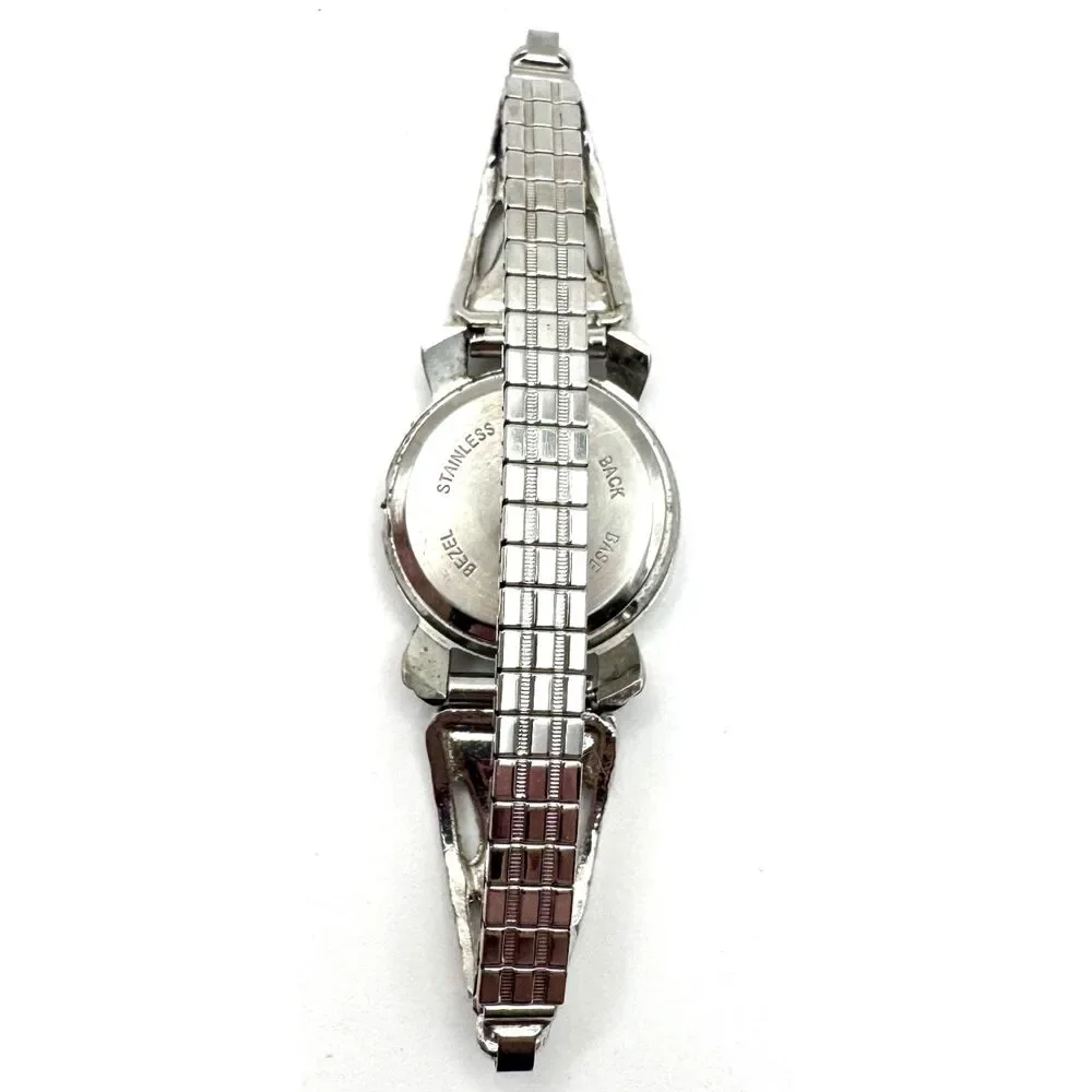 Ladies Collezio 25mm Watch Broken for parts/repair Silver Tone and Enamel Chrono